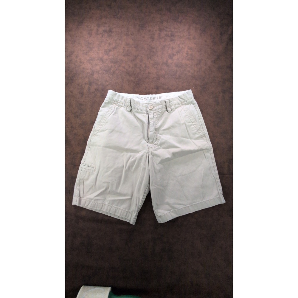 Dockers Mens‎ Khaki Beige Cotton Chino Bermuda Shorts Size 32 Flat Front Regular